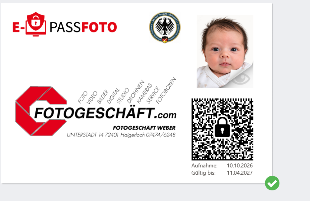 Vollständiger Original-Abholschein mit Foto, QR-Code und ursprünglicher Beschriftung